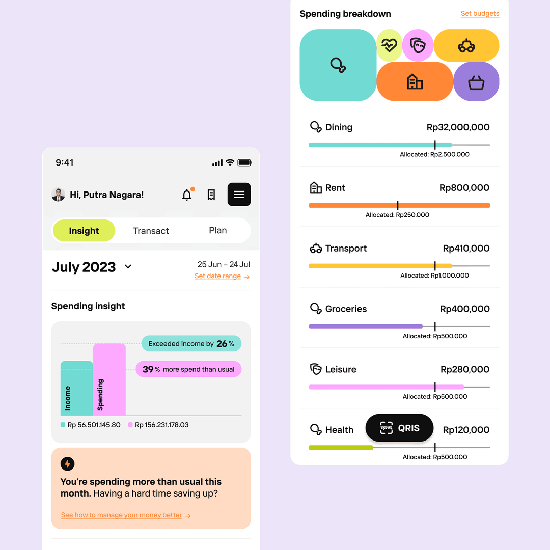 Spending insights and transaction detail screens