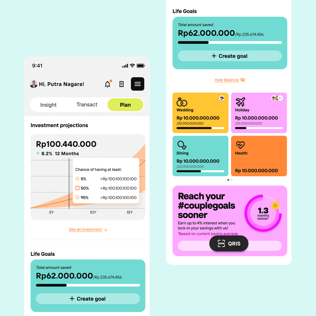 Account balance and financial goals screens